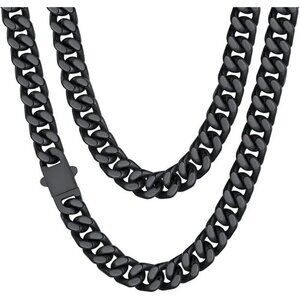 Men's 12mm Width Steel Black 18K Gold Plated Cuban Durable Hip Hop Chain Jewelry